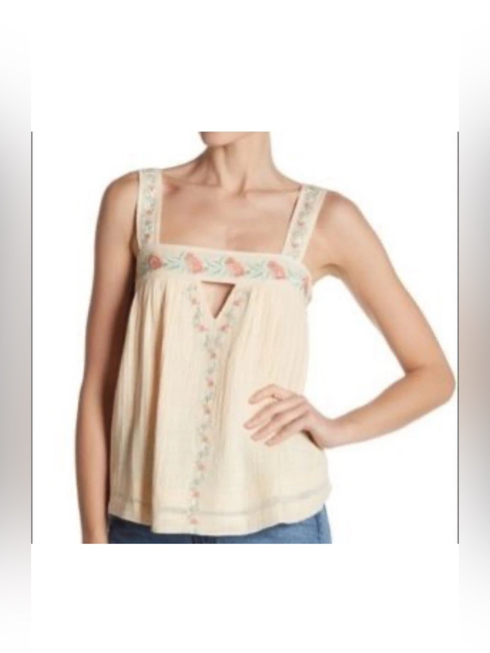 Banjara Women’s Yellow Embroidered Tank Top Size XS 100% cotton floral embroider